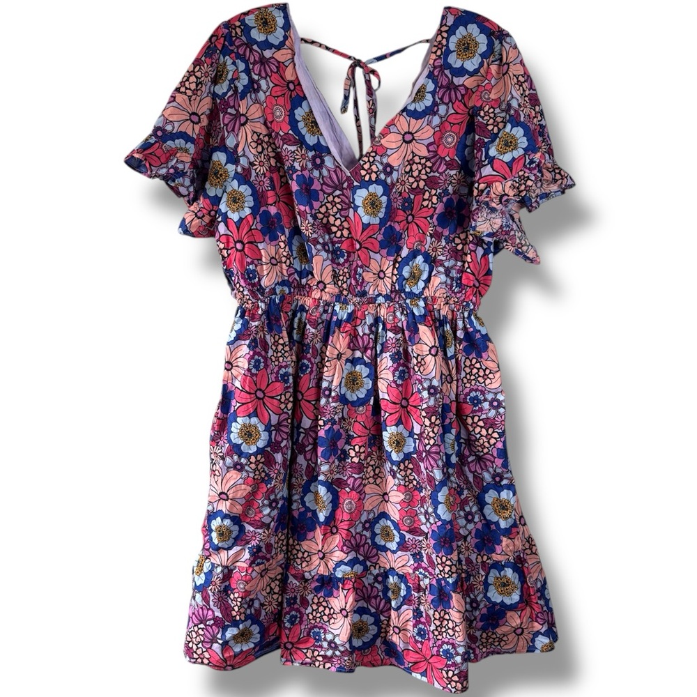Terra & Sky Floral Midi V Neck Cotton dress - Picture 2 of 2